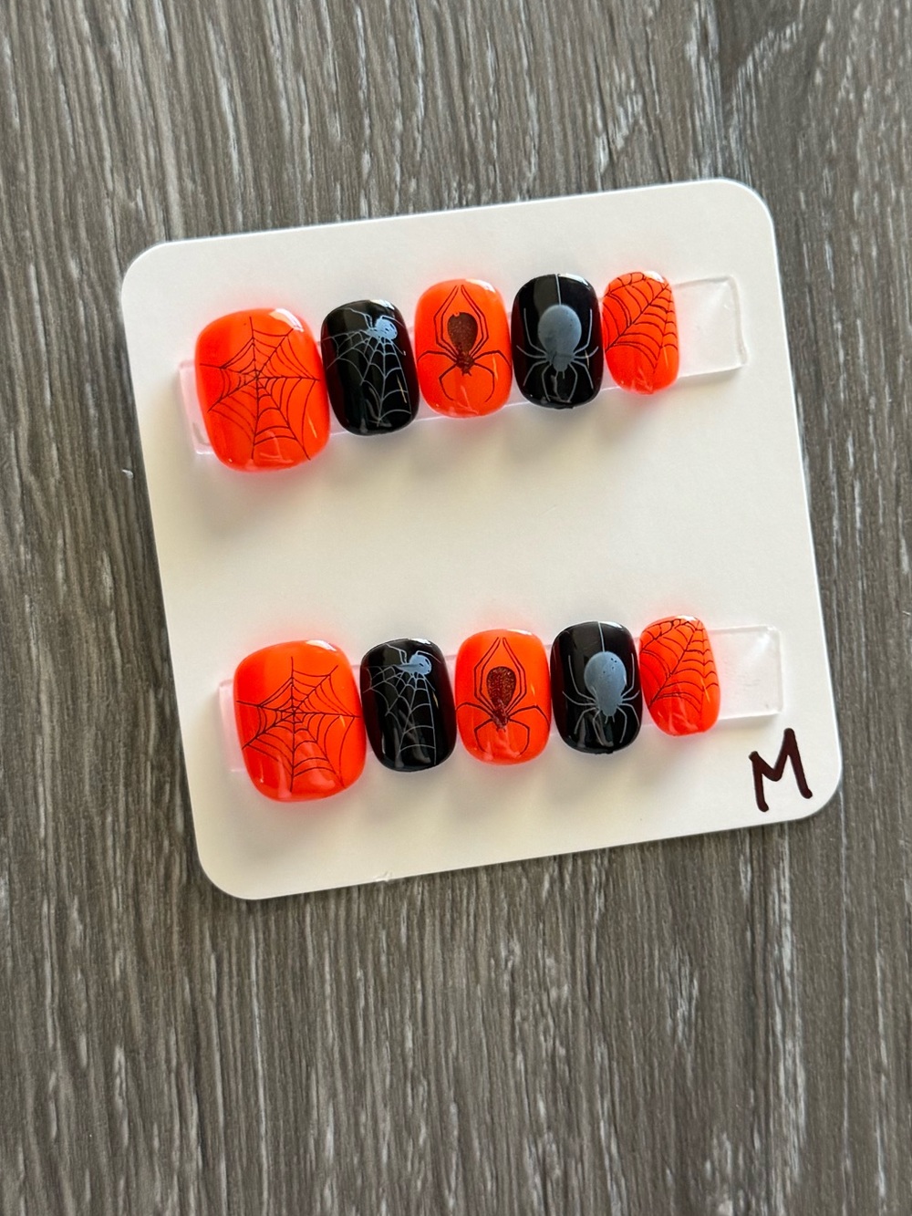 Spooky Spider Kids Press-On Nails - Orange & Black